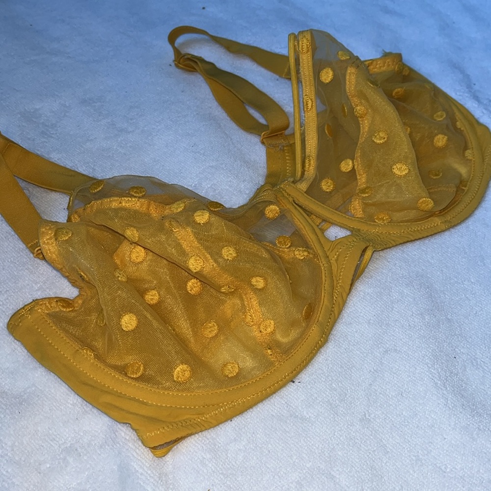Yellow sheer polka dot bra 34I